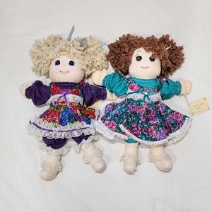 Qty 2 Vtg 1991 Handmade Kammie Dolls by Lorryn Cloth Rag Dolls